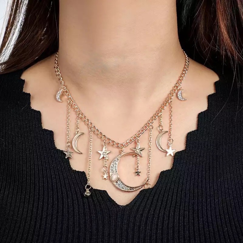 Bohemian Moon & Stars Crystal Necklace - Picture 2 of 16